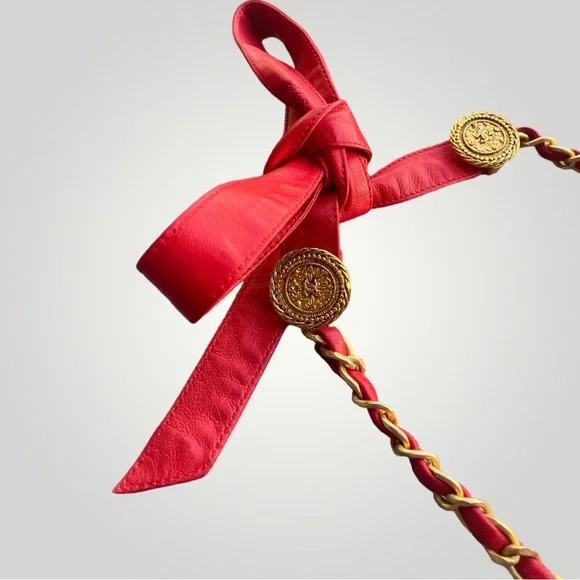 Chanel Red Belt Bag with Vintage Chain Bow Belt - Picture 13 of 17